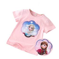 T-Shirt Anna & ELSA Frozen 2 Kinder-Flip Pailletten Baumwolle-Die Eiskönigin Mädchen Kurzarm-Shirt (as3, Numeric, Numeric_120, Regular, pinkblue) von Fancyland