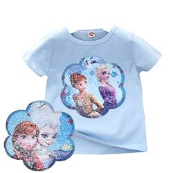 T-Shirt Anna & ELSA Frozen 2 Kinder-Flip Pailletten Baumwolle-Die Eiskönigin Mädchen Kurzarm-Shirt (as3, Numeric, Numeric_130, Regular, Blue) von Fancyland