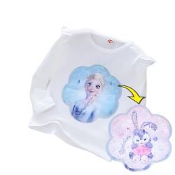T-Shirt Langärmelig ELSA Frozen II Kinder-Flip Pailletten Baumwolle-Die | Eiskönigin Mädchen Langearm-Shirt |Motivprint Kaninchen (110cm, Weiß) von Fancyland