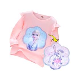 T-Shirt Langärmelig ELSA Frozen II Kinder-Flip Pailletten Baumwolle-Die | Eiskönigin Mädchen Langearm-Shirt |Motivprint Kaninchen (120cm, Rosa) von Fancyland