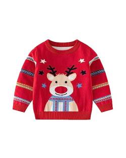 Fandecie Kinder Weihnachtspullover Jungen Mädchen Warme Weihnachten Sweatshirts Rentier Pullover Baumwolle Langarm Top 2-6 Jahre von Fandecie