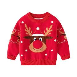 Fandecie Kinder Weihnachtspullover Jungen Mädchen Warme Weihnachten Sweatshirts Rentier Pullover Baumwolle Langarm Top 2-6 Jahre von Fandecie