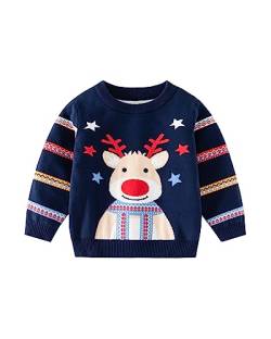 Fandecie Kinder Weihnachtspullover Jungen Mädchen Warme Weihnachten Sweatshirts Rentier Pullover Baumwolle Langarm Top 2-6 Jahre von Fandecie