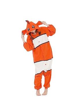 Fandecie Tiere Onesie Erwachsene Unisex Jumpsuit Karneval Kostüm Halloween Pyjamas Cosplay Neuheit Schlafanzug,Clownfisch von Fandecie