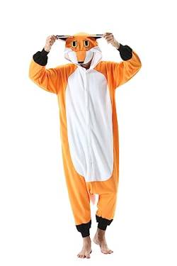 Fandecie Tiere Onesie Erwachsene Unisex Jumpsuit Karneval Kostüm Halloween Pyjamas Cosplay Neuheit Schlafanzug,Fuchs von Fandecie