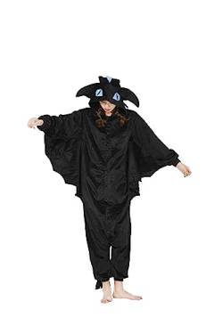 Fandecie Tiere Onesie Erwachsene Unisex Jumpsuit Karneval Kostüm Halloween Pyjamas Cosplay Neuheit Schlafanzug,Schwarz Drache von Fandecie
