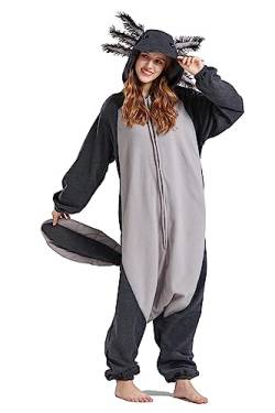 Onesie Jumpsuit Tier Unisex Damen Herren Pyjama Fasching Erwachsene Halloween Cosplay Erwachsene Karneval Einteiler Schlafanzug,Axolotl Schwarz von Fandecie