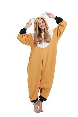 Onesie Jumpsuit Tier Unisex Damen Herren Pyjama Fasching Erwachsene Halloween Cosplay Erwachsene Karneval Einteiler Schlafanzug,Orangefarbener Fuchs von Fandecie