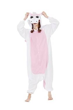 Onesie Jumpsuit Tier Unisex Damen Herren Pyjama Fasching Erwachsene Halloween Cosplay Erwachsene Karneval Einteiler Schlafanzug,Rosa Einhorn von Fandecie