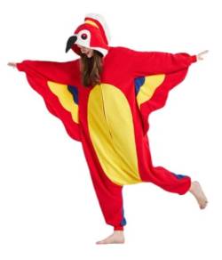 Onesie Jumpsuit Tier Unisex Damen Herren Pyjama Fasching Erwachsene Halloween Cosplay Erwachsene Karneval Einteiler Schlafanzug,Roter Papagei von Fandecie