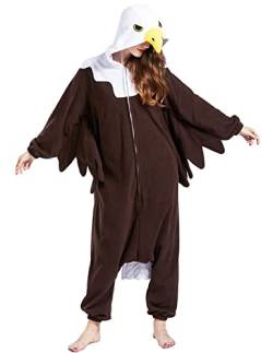 Onesie Jumpsuit Tier Unisex Damen Herren Pyjama Fasching Erwachsene Halloween Cosplay Erwachsene Karneval Einteiler Schlafanzug,Weißkopfseeadler von Fandecie