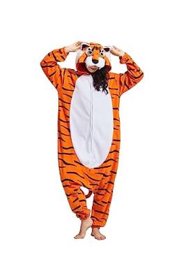 Pyjamas Onesies Cosplay Erwachsene Unisex Damen Herren Tier Pyjama Fasching Halloween Schlafanzug Karneval Einteiler,Tiger von Fandecie