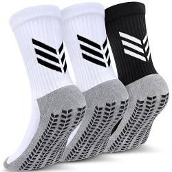 Faneam 3 Paar Fußballsocken Jungen Mädchen,Grip Fußballsocken Kinder 6-9 Jahre,Socken Fussball Anti-Rutsch,Elastische Sportsocken für Basketball Volleyball Laufen,Weiß und Schwarz von Faneam