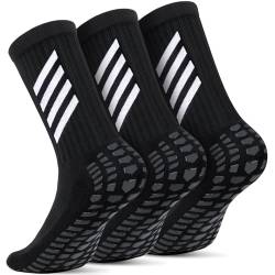 Faneam 3 Paar Grip Fußball Socken Rutschfeste für Herren Damen Größe 38-45 Sport Socken Anti Rutsch Fußballsocken Grip Athleticsocke für Basketball, Laufen, Yoga (Schwarzer Unterseite,Schwarz) von Faneam