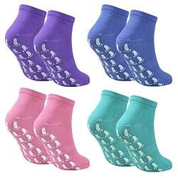 4 Paare Yoga Socken Anti Rutsch Socken, Rutschsocken rutschfeste Stoppersocken, Baumwolle Antirutsch Sportsocken Haussocken für Damen & Herren EU 37-42, Pilates Tanz Trampolin (Lila+Cyan+Blau+Pink) von Fangehong