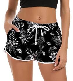 Fanient Damen Damen Junior Mädchen Hawaii Hotpants Shorts Badehose 3D-Druck Hawaii Stil Bademode Unterteil Sommer Shorts Schnelltrocknend Loungewear Shorts für Laufen Yoga M von Fanient