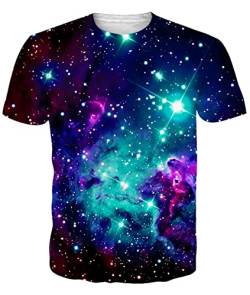 Fanient Kurzarm T-Shirts für Männer Frauen 3D Galaxie Raum Muster Tee Hemd, leuchtende Farben T-Shirt von Fanient