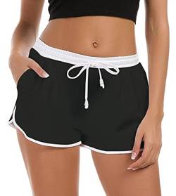 Fanient Schwarz Boardshorts Damen Sommer Lose Kurze Hose Einfarbig Strandhose Bikinihose Mädchen L von Fanient