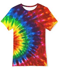 Fanient Teenager Tshirt Jungen Mädchen 3D Farbiger Batikstoff T-Shirt Sommer Lässige Kurzarm T-Shirts Tops 9-12 Jahre M von Fanient