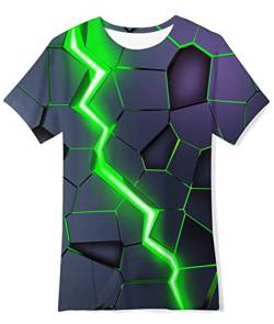 Fanient Tshirts Jungen Kinder Tshirt Unisex Print T-Shirt 3D Grün Lava Crack Graphic Mädchen Lustiges T-Shirt für Sommer 13-14 Jahre L von Fanient
