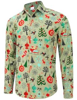 Fanient Weihnachtshemden für Männer Christmas Hemd Herren Weihnachts Muster Hemd Langarm Holiday Party Hellgelb Shirt M von Fanient
