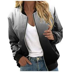 Bomberjacke Damen leichte Reißverschluss Sommerjacke Herbst Frühling College Jacke Blouson Pilotenjacke Kurzjacke Sommer Dünne Jacke Mädchen Damenjacke Outwear Kurz Coat Blumenmuster Langarm Jacket von Fannyfuny