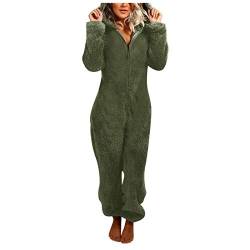 Damen Jumpsuit mit Kapuze, Winter Warm Kuschelig Einteiler Overall Frauen Teddy Fleece Pyjama Jumpsuits Ganzkörperanzug Hausanzug Lang Schlafoverall Schlafanzug Cosplay Strampelanzug (Nein Cat Ear) von Fannyfuny