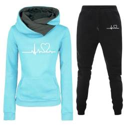 Damen Trainingsanzug Set 2-Teilig Heartbeat Print Hoodie Jogginghose Sweatshirt Hose Zweiteiler Jogginganzüge Damen Kapuzenpullover Sporthose Set Herbst Winter Sportanzug Hausanzug Y2K 2024 Hoodies von Fannyfuny