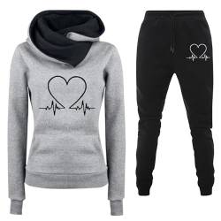 Damen Trainingsanzug Set 2-Teilig Heartbeat Print Hoodie Jogginghose Sweatshirt Hose Zweiteiler Jogginganzüge Damen Kapuzenpullover Sporthose Set Herbst Winter Sportanzug Hausanzug Y2K 2024 Hoodies von Fannyfuny