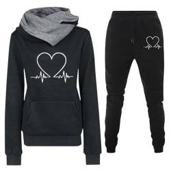 Damen Trainingsanzug Set 2-Teilig Heartbeat Print Hoodie Jogginghose Sweatshirt Hose Zweiteiler Jogginganzüge Damen Kapuzenpullover Sporthose Set Herbst Winter Sportanzug Hausanzug Y2K 2024 Hoodies von Fannyfuny