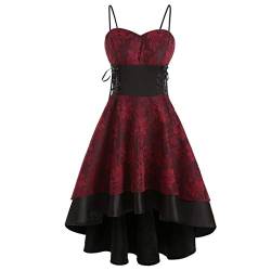 Fannyfuny 1950er Vintage Kleid Damen Sexy Ärmellos Plus Size Plaid Print Strap Knielanges Retro Rockabilly Kleider Petticoat Faltenrock Cocktail Festliche Rot grün blau S,M,L,XL,L2 von Fannyfuny