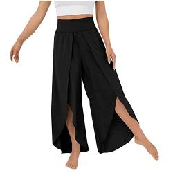 Fannyfuny Culottes Hosen Damen Leichte Sommerhose,Damen Wickelhose mit Schlitz Weites Bein Rüschen Hose Damen Sommer Yogahose Leicht Luftige Sommerhosen Plissee Bequeme Sporthose für Frauen Schlaghose von Fannyfuny