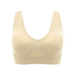 Fannyfuny Damen Sport BH Yoga Sports BH Bra Top Frauen Fitnesstraining Polsterung Schlaf Still Sport Bralette Casual Bequemer Bustier Breathable Ohne Bügel Push Up Bra für Fitness Beige,Schwarz M-XL von Fannyfuny