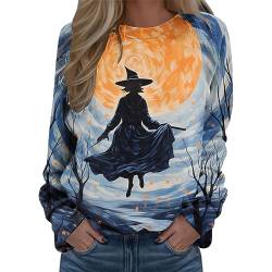 Fannyfuny Halloween Kostüm Damen, Langarmshirt Damen Halloween Druck Pullover Süße Pumpkin Halloween Kleidung Crewneck Langarmshirt Herbst Vintage Print Sweatshirts Halloween Karneval Kostüme von Fannyfuny