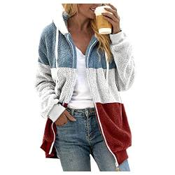 Fannyfuny Hausanzug Damen Kuschelig Klassischer Oberbekleidung Regular Softshelljacke Mit Taschen Sweatshirt Reißverschluss/knöpfe Kapuzenjacke Tops Flauschig Kurzmantel Sweatjacke von Fannyfuny