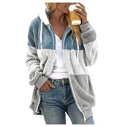 Fannyfuny Hausanzug Damen Kuschelig Klassischer Oberbekleidung Regular Softshelljacke Mit Taschen Sweatshirt Reißverschluss/knöpfe Kapuzenjacke Tops Flauschig Kurzmantel Sweatjacke von Fannyfuny