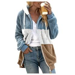 Fannyfuny Hausanzug Damen Kuschelig Klassischer Oberbekleidung Regular Softshelljacke Mit Taschen Sweatshirt Reißverschluss/knöpfe Kapuzenjacke Tops Flauschig Kurzmantel Sweatjacke von Fannyfuny