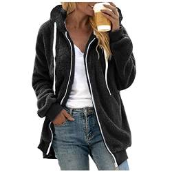 Fannyfuny Hausanzug Damen Kuschelig Klassischer Oberbekleidung Regular Softshelljacke Mit Taschen Sweatshirt Reißverschluss/knöpfe Kapuzenjacke Tops Flauschig Kurzmantel Sweatjacke von Fannyfuny