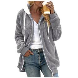 Fannyfuny Hausanzug Damen Kuschelig Klassischer Oberbekleidung Regular Softshelljacke Mit Taschen Sweatshirt Reißverschluss/knöpfe Kapuzenjacke Tops Flauschig Kurzmantel Sweatjacke von Fannyfuny