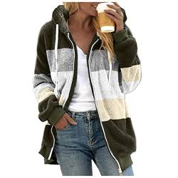 Fannyfuny Hausanzug Damen Kuschelig Klassischer Oberbekleidung Regular Softshelljacke Mit Taschen Sweatshirt Reißverschluss/knöpfe Kapuzenjacke Tops Flauschig Kurzmantel Sweatjacke von Fannyfuny