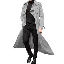 Fannyfuny Herren Winter Schlanker Stilvoller Trenchcoat Zweireihig Langarm Solide Lange Jacke mit Gürtel für die Arbeit und den Urlaub Trenchcoat Herren Mantel Cardigan Herren Mantel Mit Gürtel Herren von Fannyfuny