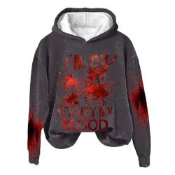 Fannyfuny I'm Ok It's Not My Blood Damen bedrucktes, lässiges Langarm-Sweatshirt, weiches bedrucktes Hemd, Damen-Winter-Sweatshirt-Oberteil Damen Elegant Sexy Pullover Outdoor T-Shirt Casual Loose Top von Fannyfuny