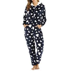 Fannyfuny Jumpsuit Damen, Frauen Casual Einteiler Weihnachtspyjama Outfit Frauen Christmas Pyjamas Overall Kapuzen Schlafanzüge Hausanzug Ganzkörperanzug mit Reißverschluss von Fannyfuny