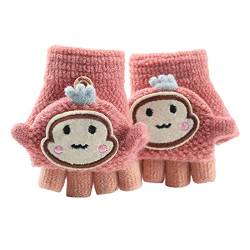 Fannyfuny Strickhandschuhe Kinder Handschuhe Junge Mädchen Halbfinger Fäustlinge Flip-Top Winterhandschuhe mit Plüschfutter Herbst Winter Fingerhandschuhe Kinderhandschuhe Weiche Warme für 1-3 Jahre von Fannyfuny