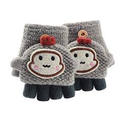 Fannyfuny Strickhandschuhe Kinder Handschuhe Junge Mädchen Halbfinger Fäustlinge Flip-Top Winterhandschuhe mit Plüschfutter Herbst Winter Fingerhandschuhe Kinderhandschuhe Weiche Warme für 1-3 Jahre von Fannyfuny