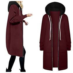 Fannyfuny Strickjacken für Damen Lang mit Kapuze Große Größen Mode Cardigan Jacke Kapuzenjacke mit Taschen Herbst Winter Warm Hoodie Jacke Winddicht Outwear Übergangsjacke mit Reißverschluss von Fannyfuny