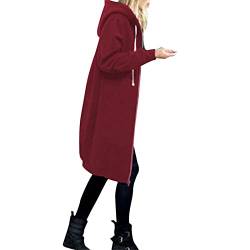 Fannyfuny Strickjacken für Damen Lang mit Kapuze Große Größen Mode Cardigan Jacke Kapuzenjacke mit Taschen Herbst Winter Warm Hoodie Jacke Winddicht Outwear Übergangsjacke mit Reißverschluss von Fannyfuny