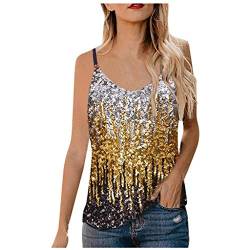 Fannyfuny Tanktops Damen Pailletten Shirt Ärmellos Sparkle Glitzer Weste Tops Damen Pailletten Tops Frauen Shimmer Glitter Lose Ärmel Party Tunika Oberteil Pailletten Shirt Sparkle Glitzer Weste Tops von Fannyfuny