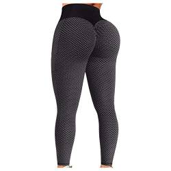 Fannyfuny Tik Tok Damen Push Up Honeycomb Leggings mit Taschen Slim Fit High Waist Anti Cellulite Booty Leggins für Sport Yoga Fitness Workout Running von Fannyfuny