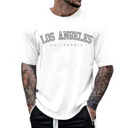 Fannyfuny Tshirt Herren Oversize Rundhals Kurzarm Lose Sommer Oberteile Mode T-Shirt mit Los Angeles Grafik Kreativen Buchstaben Vintage Drucken Streetwear Sport Casual Lang Tops Athletic Fit Tee top von Fannyfuny